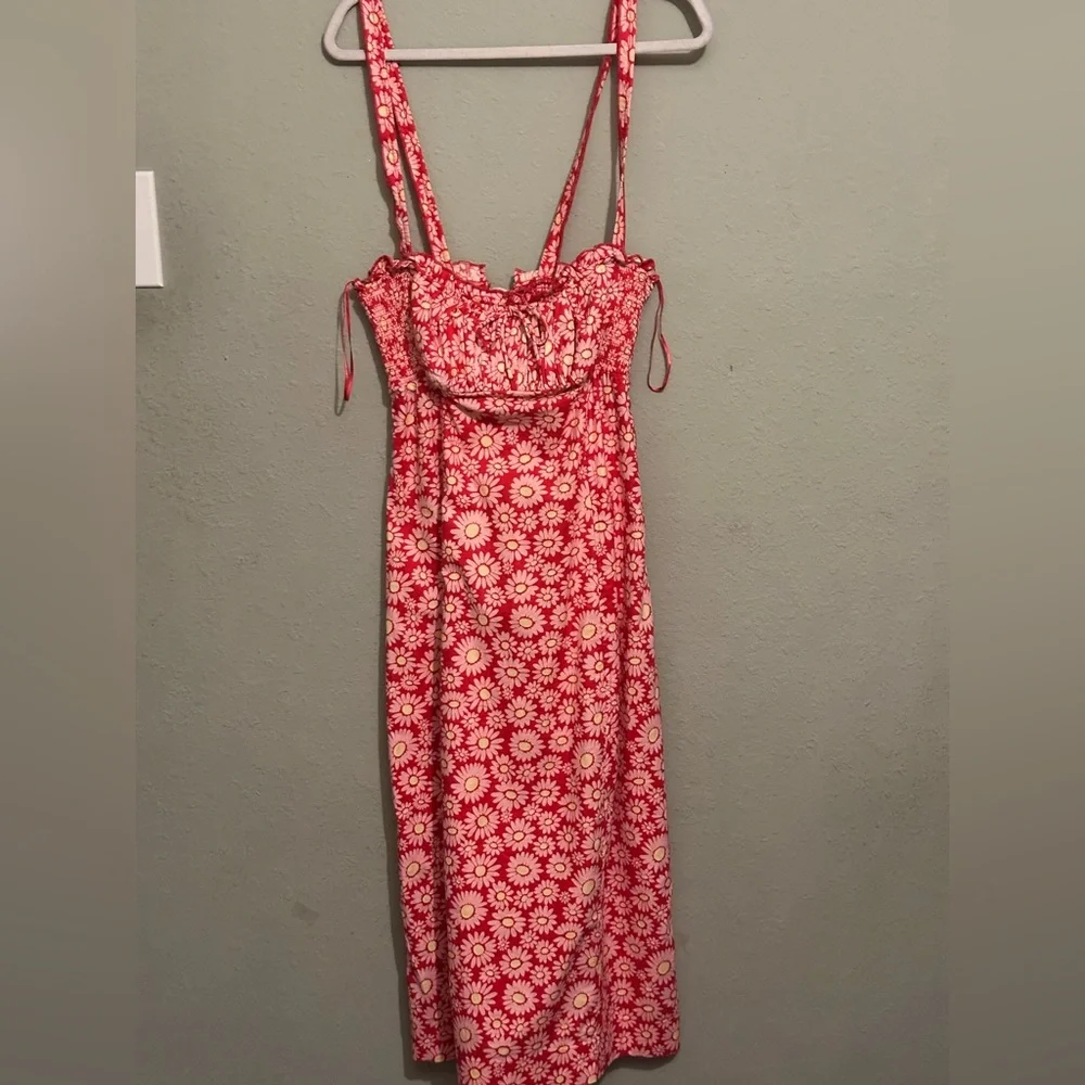 Free People Lucinda Printed Midi Dress in Tomato Daisy NWT